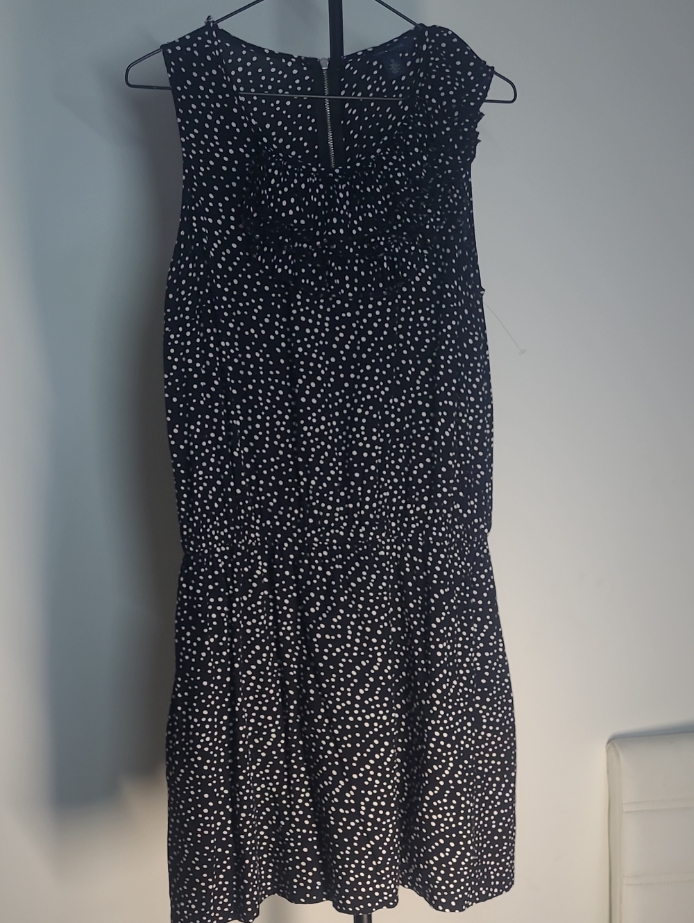 Tommy Hilfiger Black Dress with White Dot Print Polka With Ruffles& Pockets Sz10